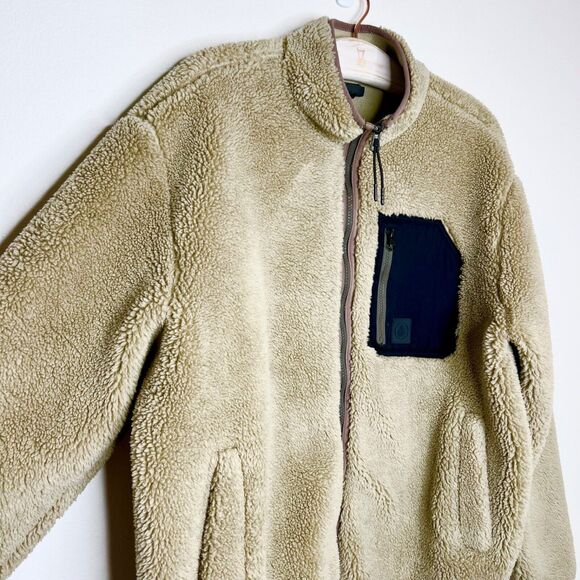 VOLCOM Mens Muzzer Fuzzar Fleece High Pile Zip-Up Jacket Size Medium Khaki Tan - Picture 5 of 8
